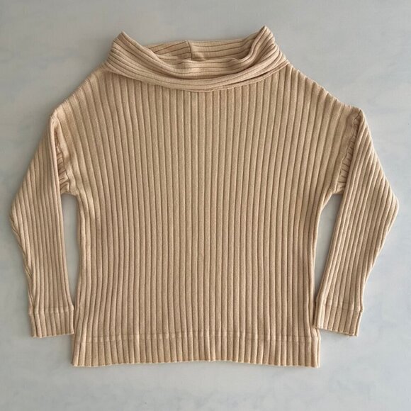 Boutique Ribbed Cream Long Sleeve Cowl/Turtleneck Sweater - Picture 1 of 8